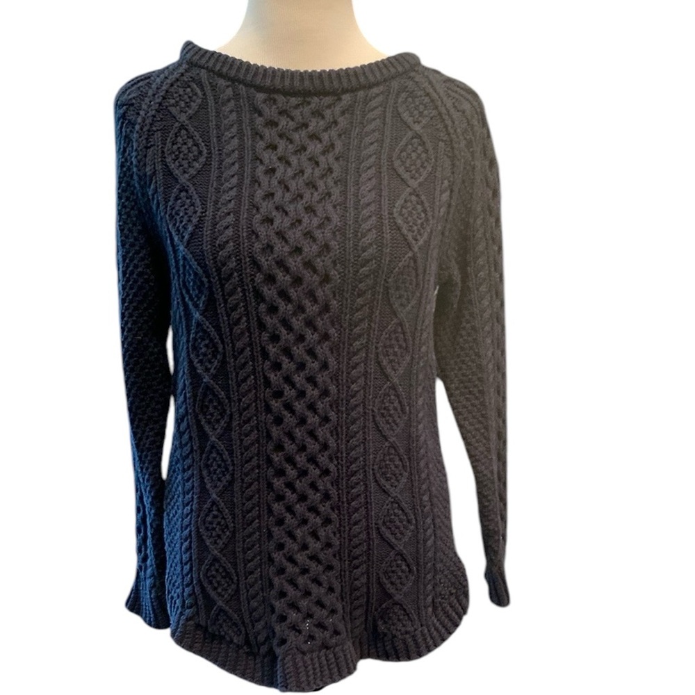 L. L. Bean Signature Navy Heavy Cable Knit Sweater Tunic